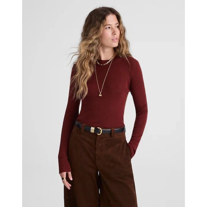 Madewell Double Layered Crewneck Sweater M Deep Rust Merino-Silk Nwt B28
